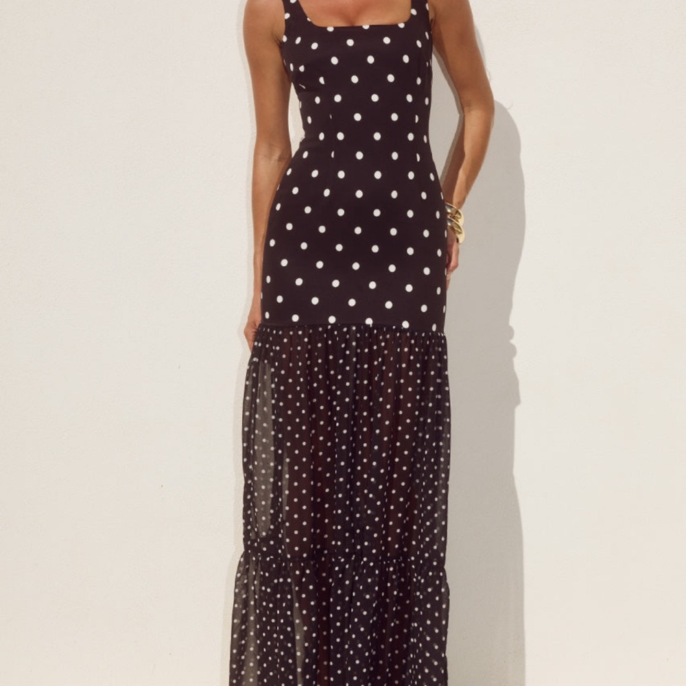 Elegant Black Polka Dot Maxi Dress